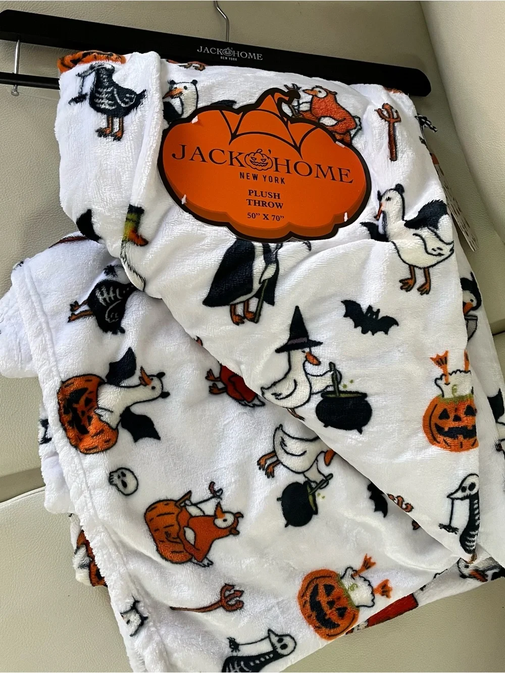 Jack O Home Halloween Silly Goose Plush Throw Blanket 50x70 Spooky